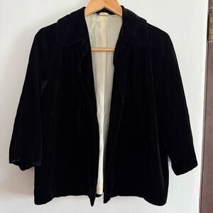 50s Vintage SORORITY HOUSE | Black Velvet 3/4 Sleeve Evening Jacket 12 / Large